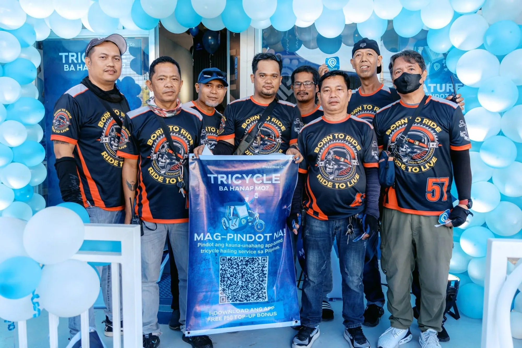 Pindot riders and partners celebrating Mag-Pindot Na at the Lucena launch